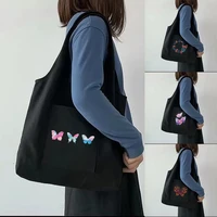 fashion shopping bag lady large travel portable messenger shoulder bag simple butterfly print washable grocery storage bags