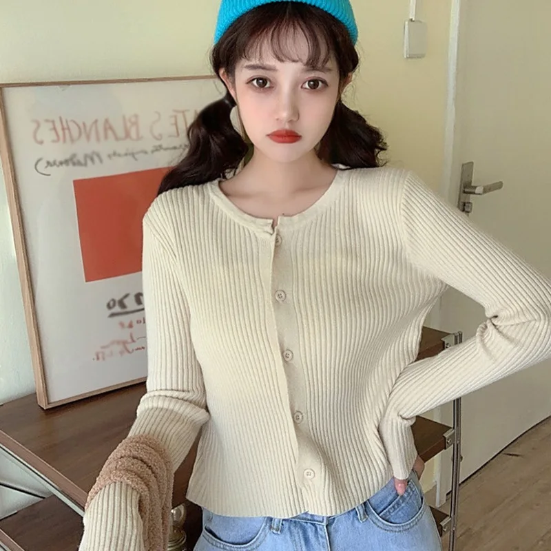

Women's New Korean Style Short Button Knitted Cardigan Sweater 2021
