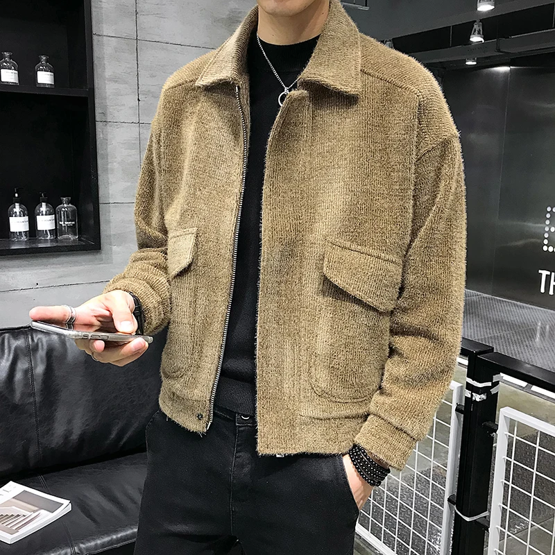 

Winter New Soft Soft Loose Loose Shoulder Lapel Large Pocket Velvet Jacket Slim Preppy Style Short Hip Hop Jacket Streetwear