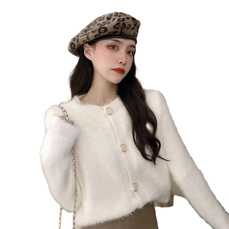 

White Mink Sweater Coat for Women 2020 Autumn and Winter New Sweet Gentle Small Short Knitted Cardigan