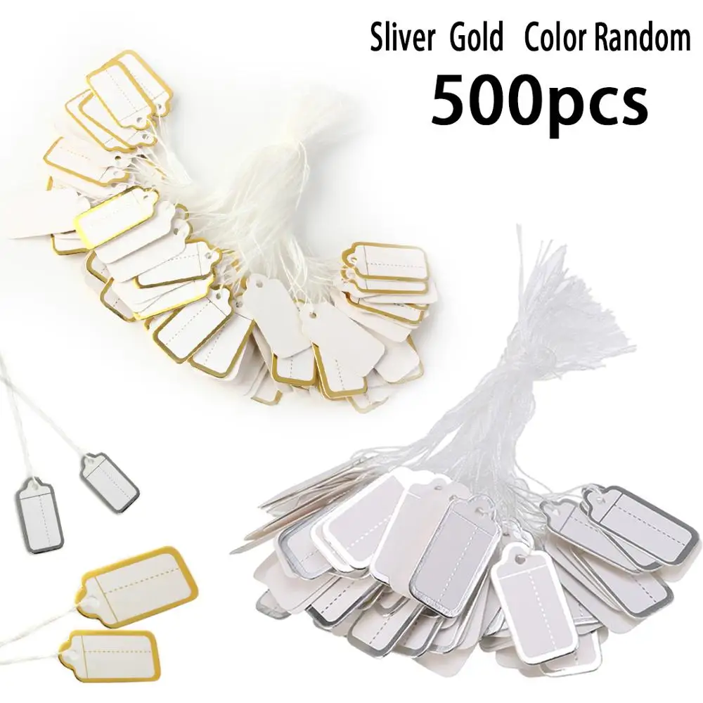 

500pcs Mini Size Paper Labels Price Tags String Tie DIY Watch Jewelry Clothing Display Price Ticket Tag Labels 25*13mm