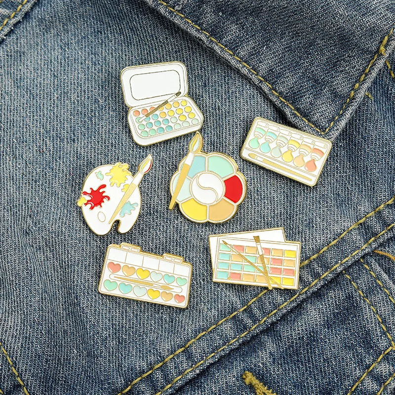 

Cartoon Brush Art Oil Painting Brooches Watercolor Palette Enamel Lapel Pin Backpacks Anime Badge Jewelry for Friend Wholesale