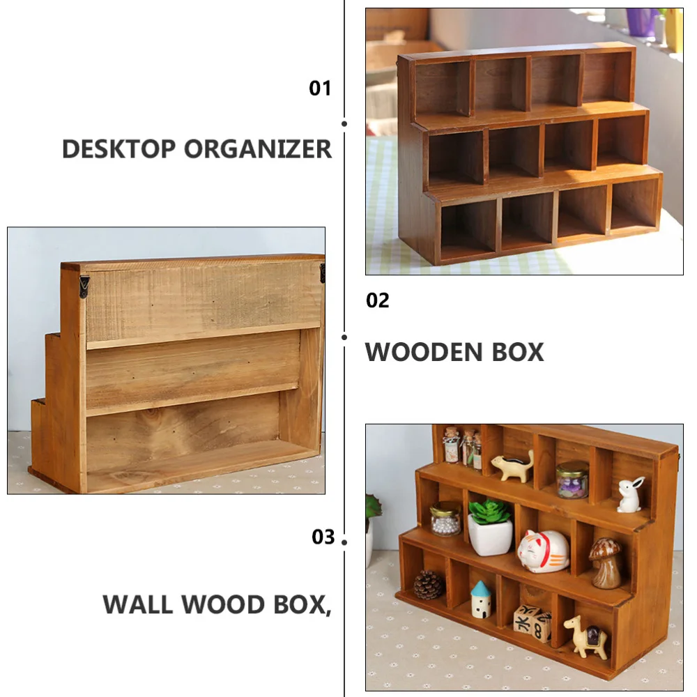 

Wooden Storage Cabinet Organizer Stair Step Case Vintage Wall Hanging Box