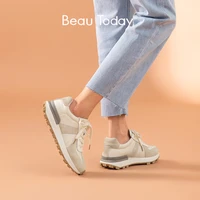 beautoday casual sneakers women suede leather patchwork mixed colors lace up round toe platform shoes lady flats handmade 29121