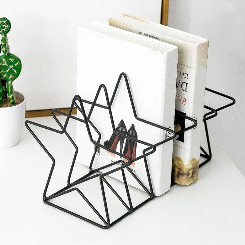 

NHBR-Pentagram Metal Bookend Creative Star Book Standing Document File Desktop Manager Bookshelf Stand