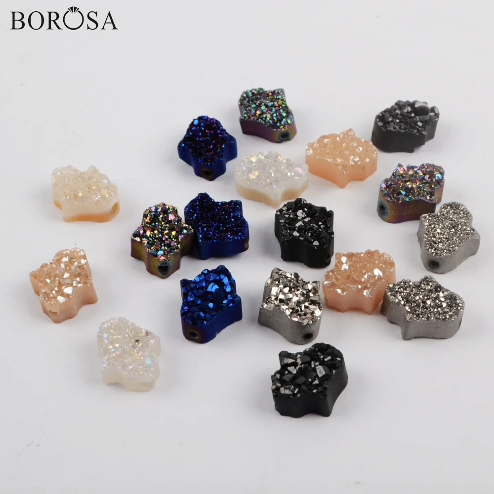 

Бусины из титановой друзы BOROSA, 10 шт., радужные, с отверстиями, для изготовления ожерелья, LS064