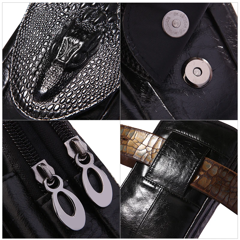 Для мужчин из натуральной кожи поясная сумка с двумя молниями кошелек Карманный