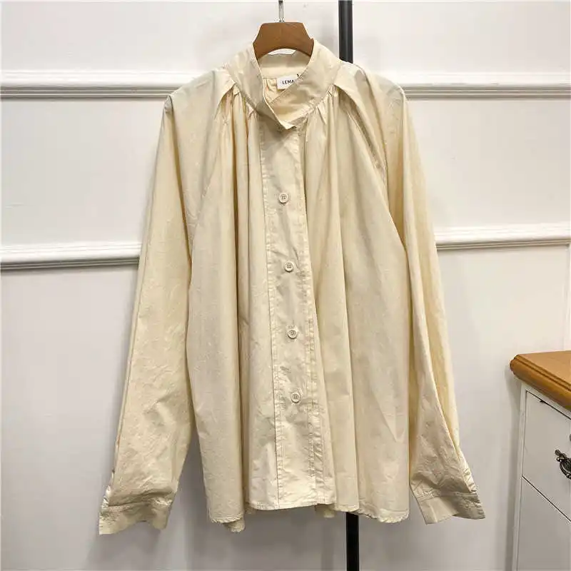 

DEAT 2021 New Women Fashion Loose Long Sleeve Turn-down Collar Commuter Single Breasted Solid Color Shirt Autumn Winter 7E1578