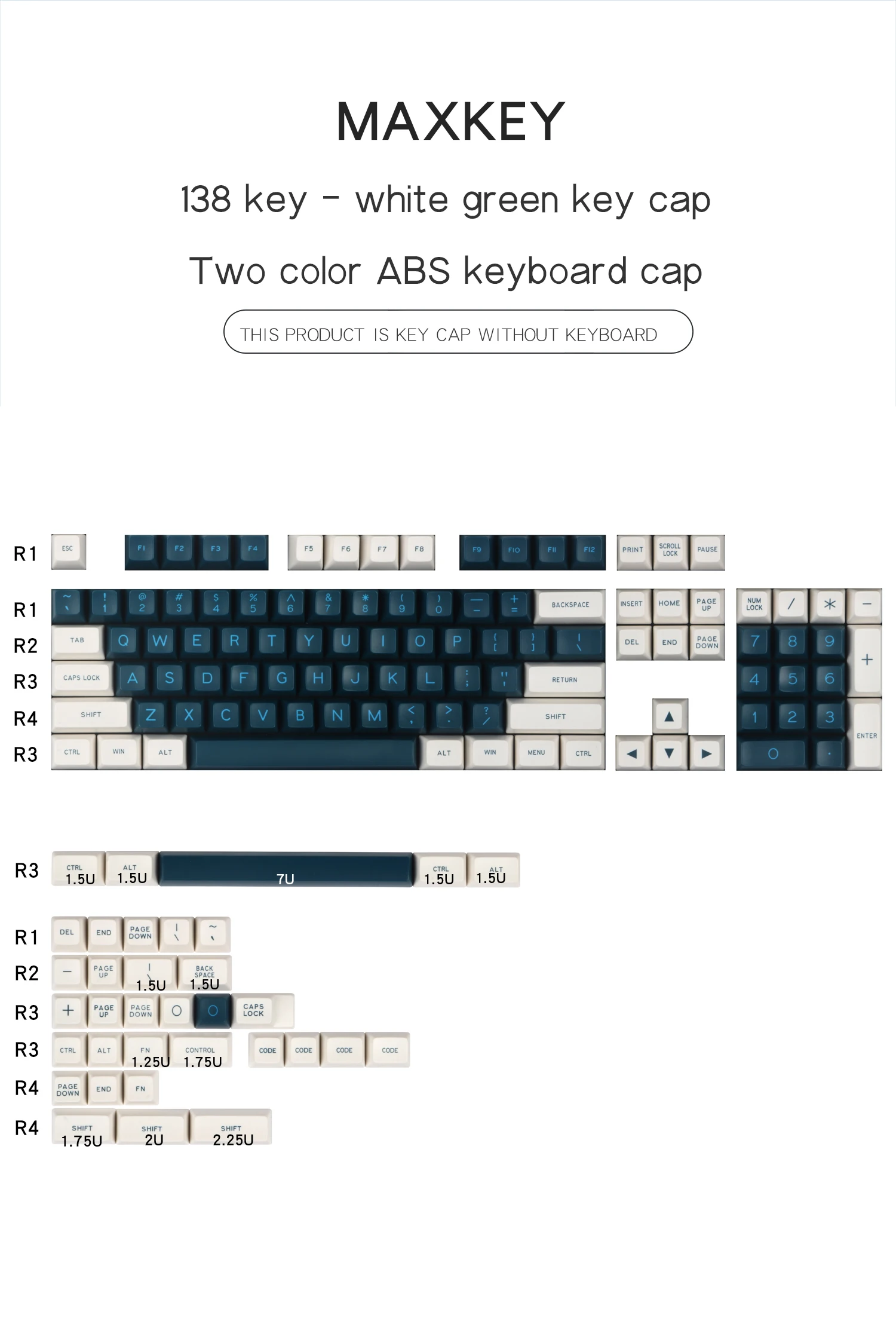 Maxkey SA keycap 138key белый и зеленый ABS материал подходит для большинства механических