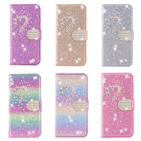 flip leather glitter phone case for iphone 8 7 6 plus 5s xr xs max 12 11 pro max se 2020 luxury bling diamond heart wallet cover