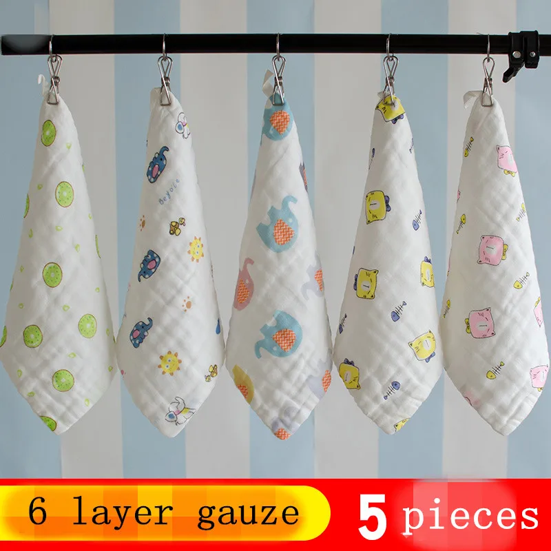 

5 pieces / lot Children Baby Cartoon Towel cotton gauze Absorbent Printed Square Towels Drying Washcloth Handkerchief 25*25CM