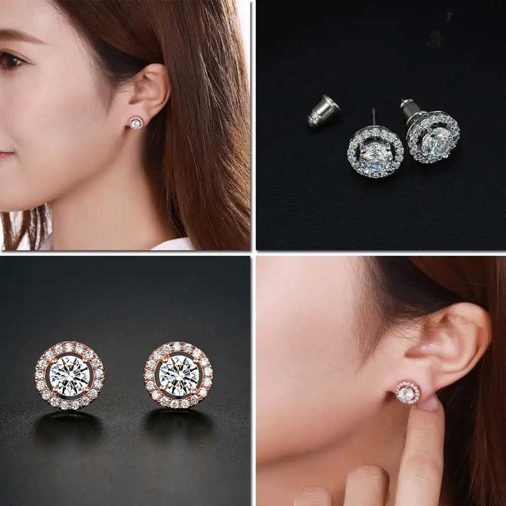 Модные серьги гвоздики UMODE с круглым сердцем из фианита кристаллами для женщин