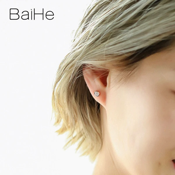 BAIHE Твердые 14 к желтое золото всего 0.20ct H/SI натуральные бриллианты женские Помолвочные мужские Подгонянные алмазные размеры круглые серьги-гвоздики