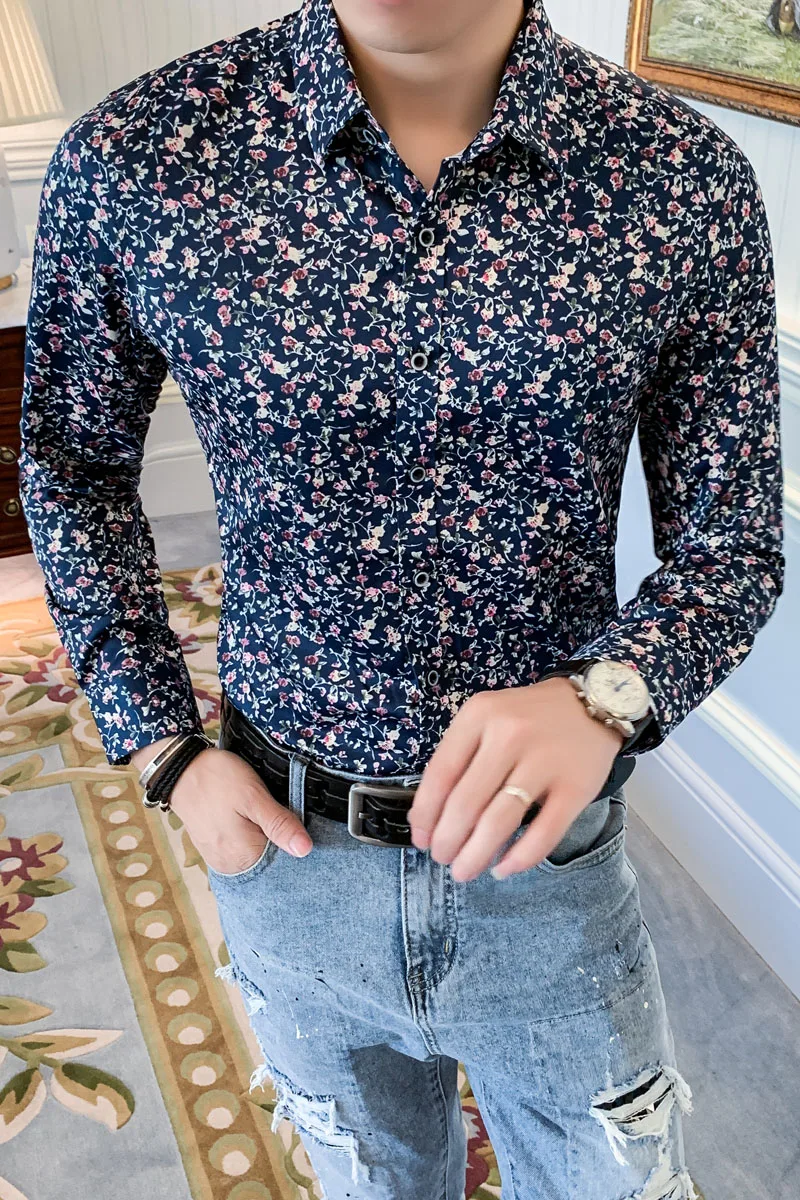 Осенняя рубашка с длинным рукавом Мужская Корейская версия модная красивым