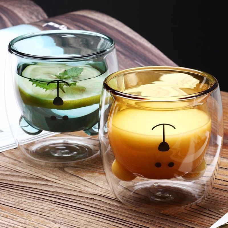 

Cute Bear Shape Double Wall Glass Mug Prevent Scald Double Glass Milk Coffee Cup Demitasse Cups Lungo Cups Christmas Mug Gift