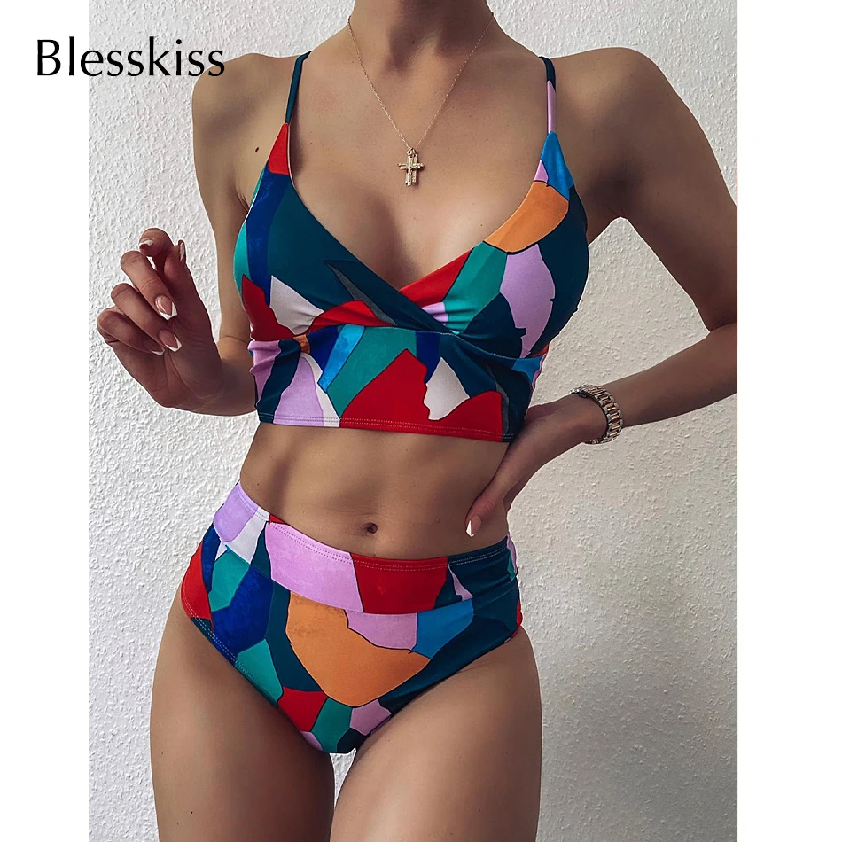 

Женский купальник-бикини с принтом, эффект пуш-ап, лямка через шею, высокая талия, большие размеры 3XL, 5XL/4XL, 2021