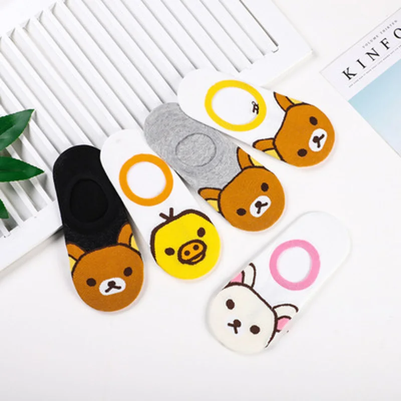 Носки с мультипликационным принтом Rilakkuma Kiiroitori, милые забавные носки, новинка, персонализированные женские хлопковые носки, calcetines mujer divertido