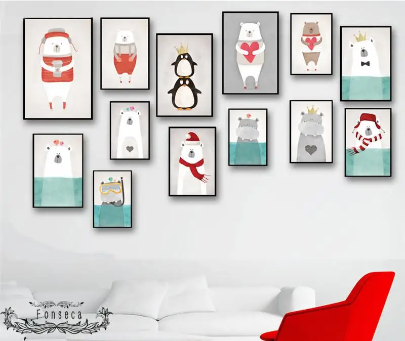 Мультяшные животные холщовые плакаты настенный художественный принт