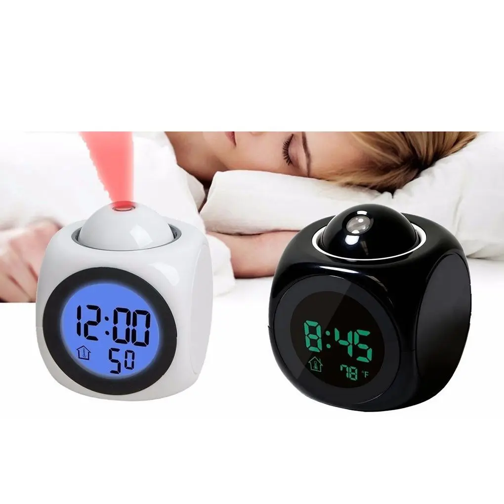 

Digital Alarm Clock LED Projector Temperature Thermometer Desk Time Date Display Projection Calendar Backlight Table Clock