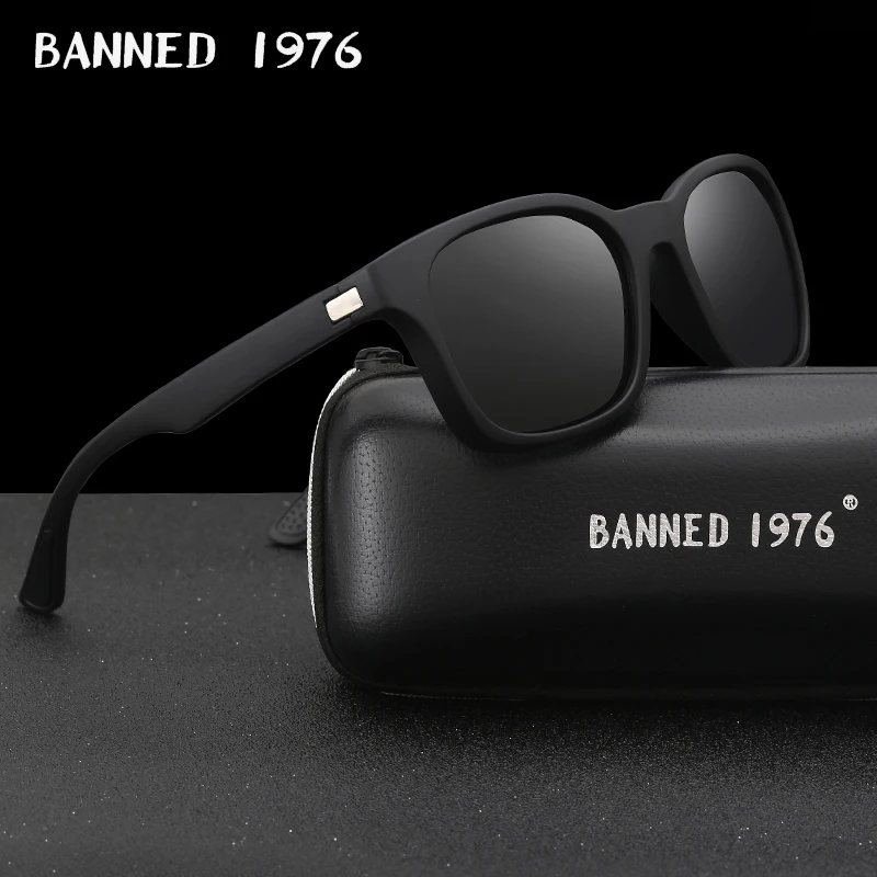 

BANNED 1976 Fashion Men Polarized Sunglasses women Driving Mirrors Points matte Black Frame Eyewear Male Sun Glasses UV400