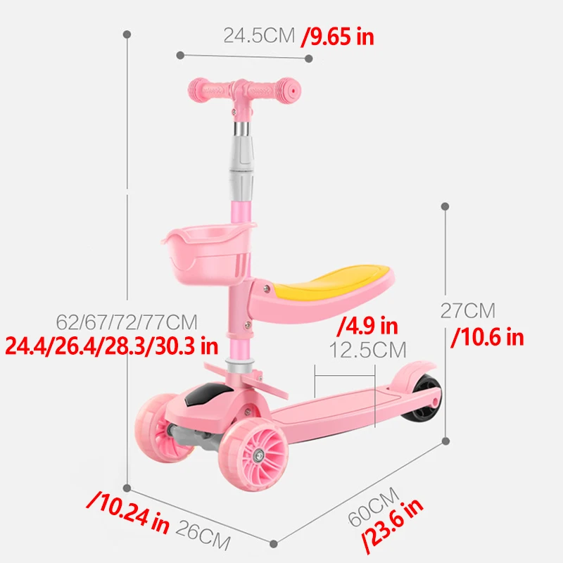 От 3 до 10 лет детские регулируемый самокат складной сиденье мигает колеса шаг