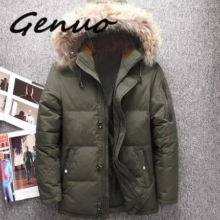 

Genuo New 2019 Winter Big Genuine Fur Hood Duck Jackets Men Warm High Quality Coats Male Casual Winter Outerwer Parka