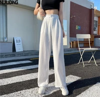 casual chic loose high waist female wide leg pants spring summer ladies one button long trousers 2021 women solid suit pants