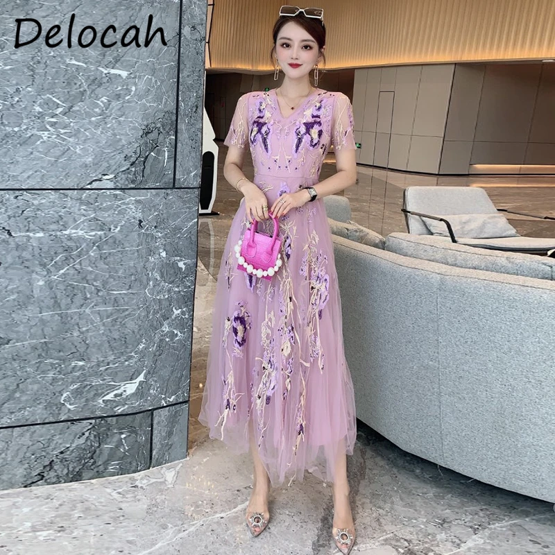 

Женское платье с вышивкой Delocah, длинное вечерние нее платье с коротким рукавом, лето 2021