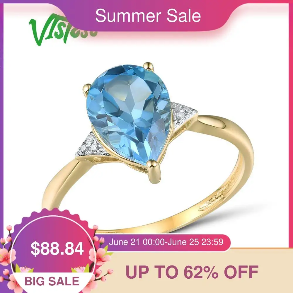 Женское кольцо из желтого золота 585 пробы с синим топазом|Кольца| |