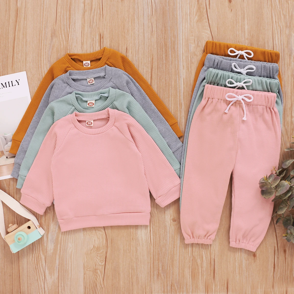 

Autumn Girls Clothing Sets Toddler Boys Clothes Outfit Kids Tracksuit Ribbed Knitted T-shirts Pants Children Clothing