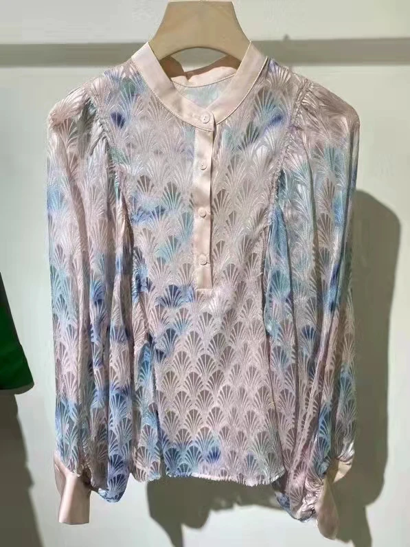 

Tops Fashion Designer Blouses Women Vintage Floral Print Lantern Sleeve Casual Elegant Work Shirts Ladies Tunic Silk Blouses