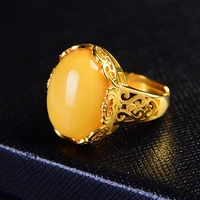 solid 14k yellow gold riing yellow amber cut citrine natural diamonds engagement ring fine jewelry wedding rings gold