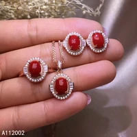 kjjeaxcmy fine jewelry natural red coral 925 sterling silver women pendant earrings ring set support test classic hot selling