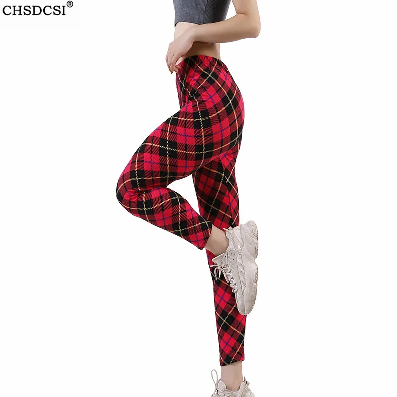 

CHSDCSI Fashion Leggins Highstreet Plaid Print Streetwear Leggings Summer Women Sexy Casual Trousers Exercise Running Strethcy