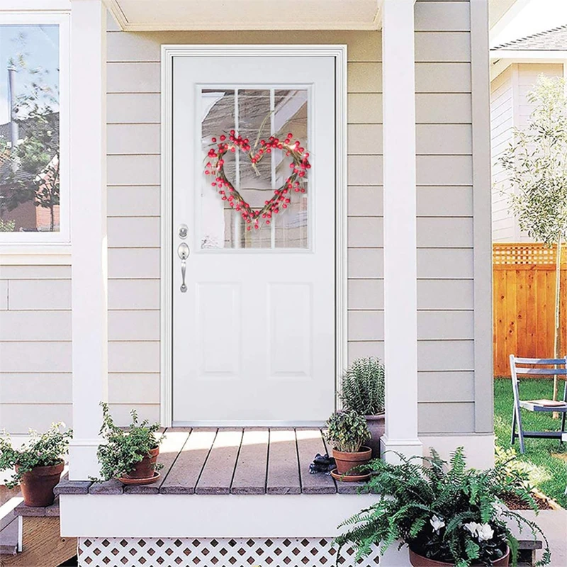 

Heart Valentines Berry Wreath Lights 20 LEDs Battery Operated Front Door Decor 87HA