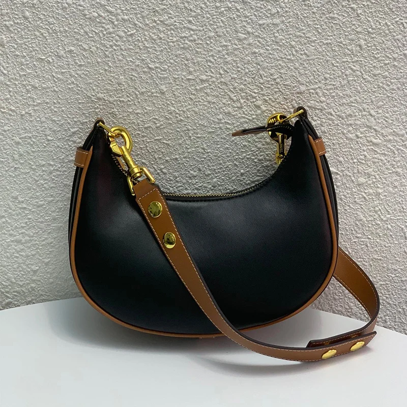 

Retro hit color luxury leather underarm bag ladies new crescent bag adjustable shoulder strap fashion one-shoulder messenger bag