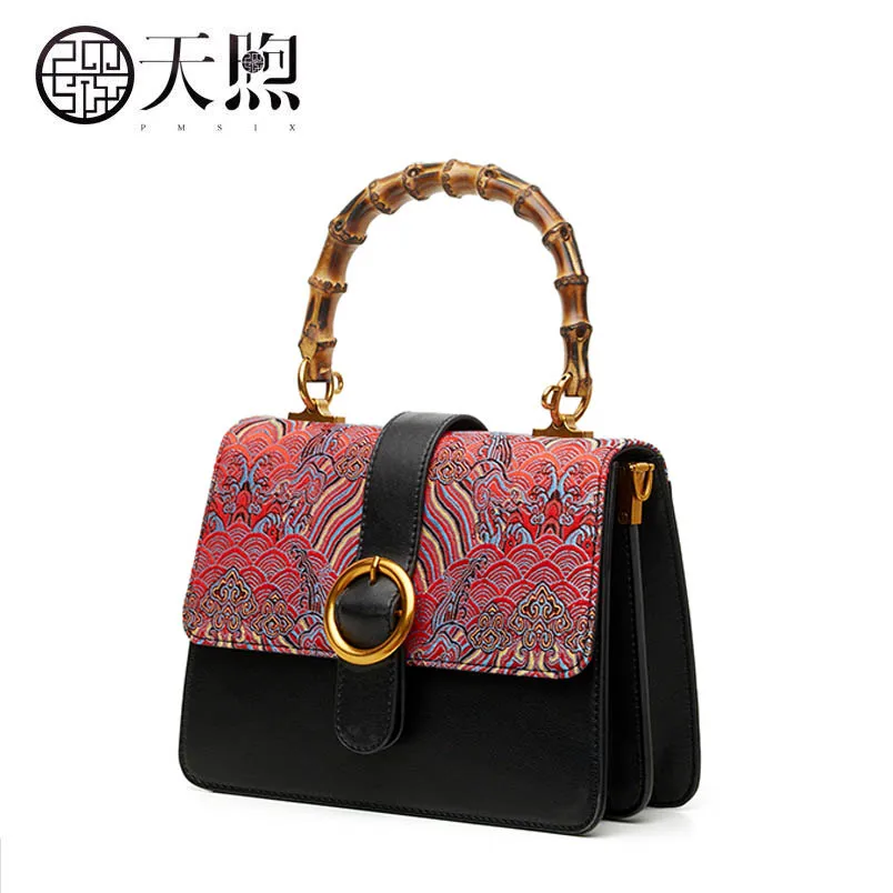 2020 New Pmsix Superior leather cowhide Chinese wind retro fashion handbags Shoulder Messenger portable women bags | Багаж и сумки