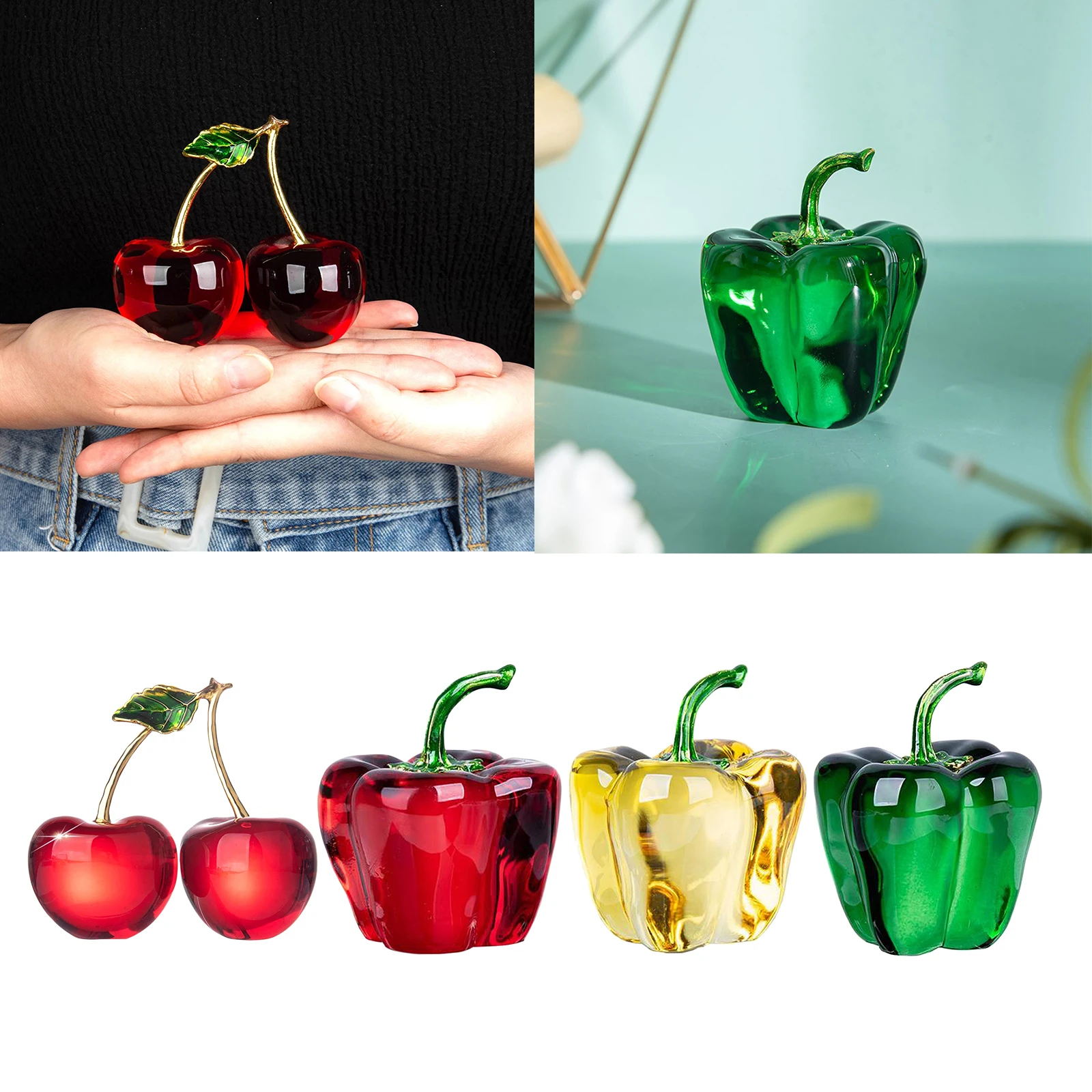 

3D Fruit Crystal Chili Cherry Statue Ornament Anniversary Gift For Lover Fashion Home Decoration Accessories For Living Room