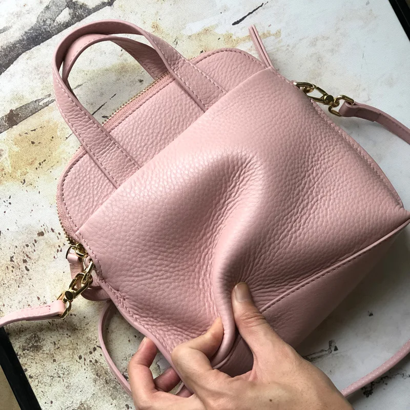 Simple texture shell bag with cowhide single shouldersoft leather handbag | Багаж и сумки