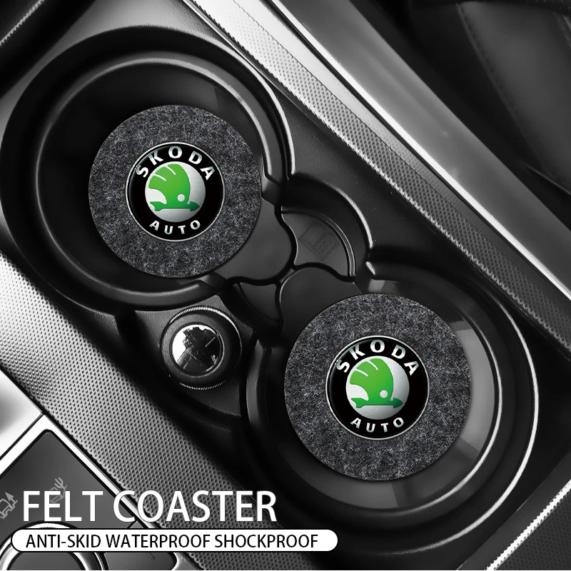 Автомобильный стильный коврик из высококачественного фетра для чашки с нескользящим покрытием для Skoda Octavia Fabia Rapid Yeti Kodiaq Superb On.