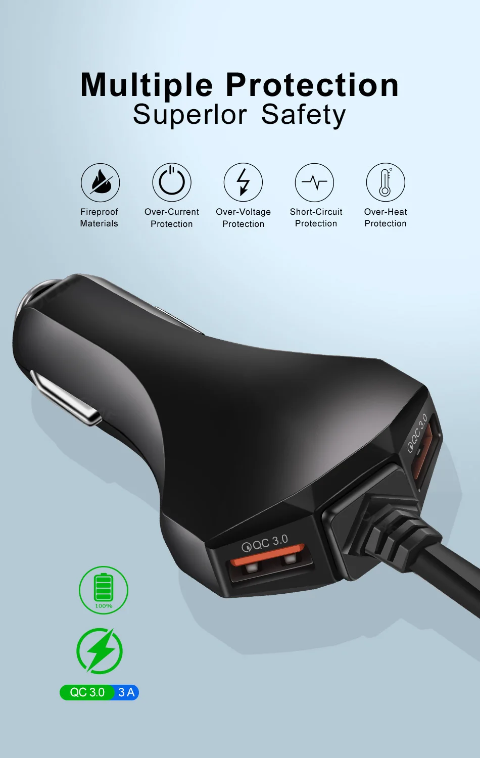 Олаф переднее/заднее сиденье 4 порта USB быстрая зарядка 3,0 Автомобильное зарядное устройство для iPhone huawei 60 Вт 12А быстрое зарядное устройство для телефона Xiaomi samsung