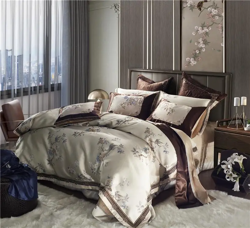 

46 Satin Jacquard Like Silk Elegent 4/6/10Pcs Queen King size Bedding set Duvet Cover with Zipper Bed Sheet Set Pillow case