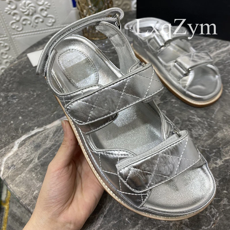 Дизайнерские женские роскошные брендовые стеганые кожаные летние сандалии на