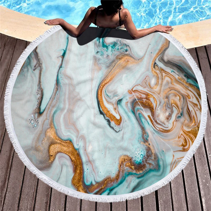 

Large Beach Towel 150Cm Luxury Round Sea Beach Towel Microfiber Anti Sand Beach Towel For Adults Watercolor Blanket With Tassel