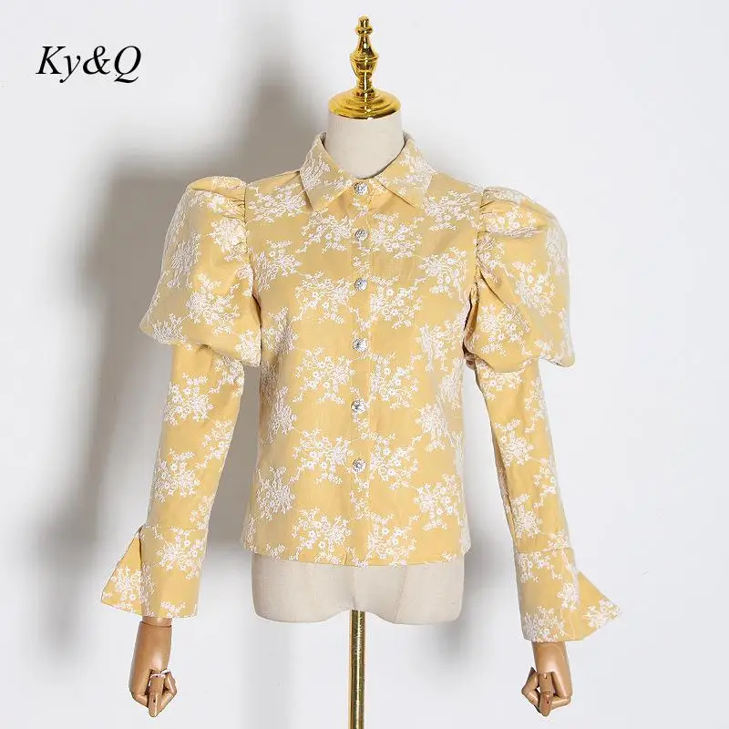 Женская винтажная рубашка с вышивкой рукавами пузырьками и стразами пряжкой