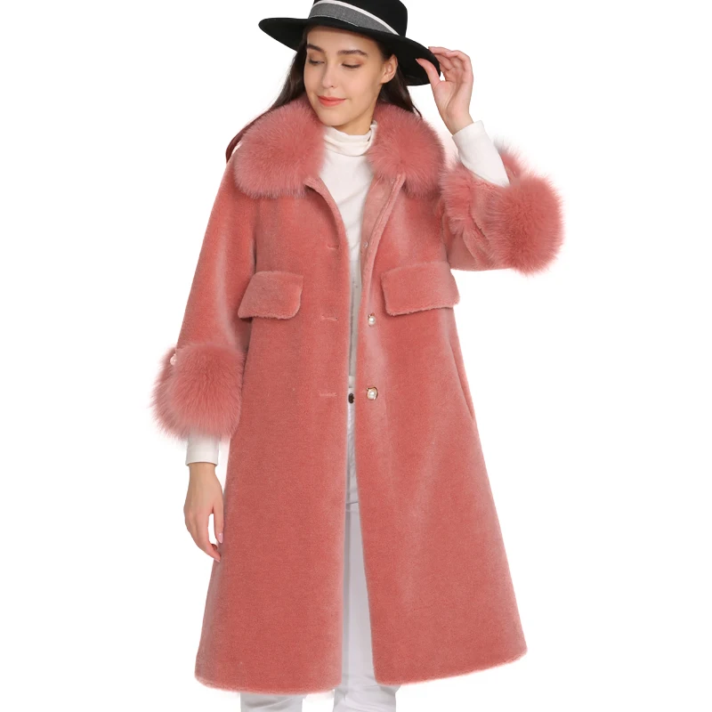 

MAOMAOFUR Wool Coat Women Real Fox Fur Collar Cuff Warm Outwear Ladies New Fashion Long Style Genuine Sheep Fur Jacket