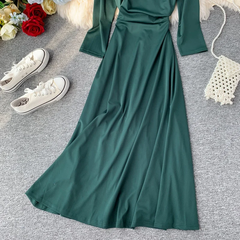 Винтажное тонкое осеннее длинное платье миди весенние вечерние платья vestido de festa Женские повседневные 3/4 рукава А-силуэта элегантные ретро платья