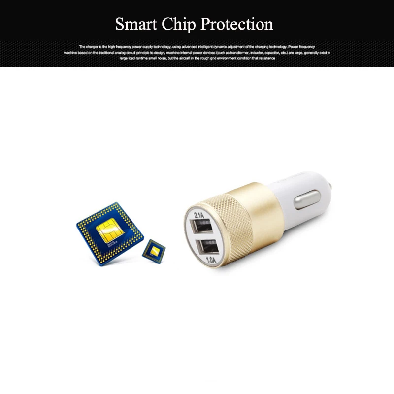 Двойное автомобильное зарядное устройство USB металлический плоский мобильный