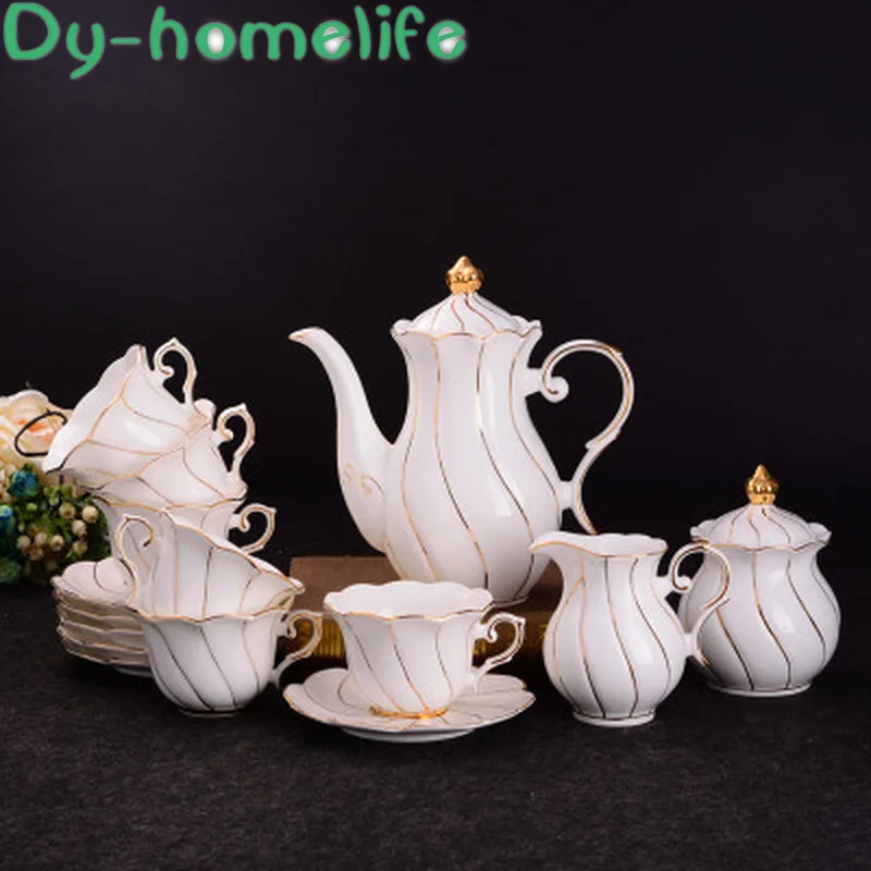 Чайный сервиз из 15 предметов в европейском стиле расписанный вручную Золотой