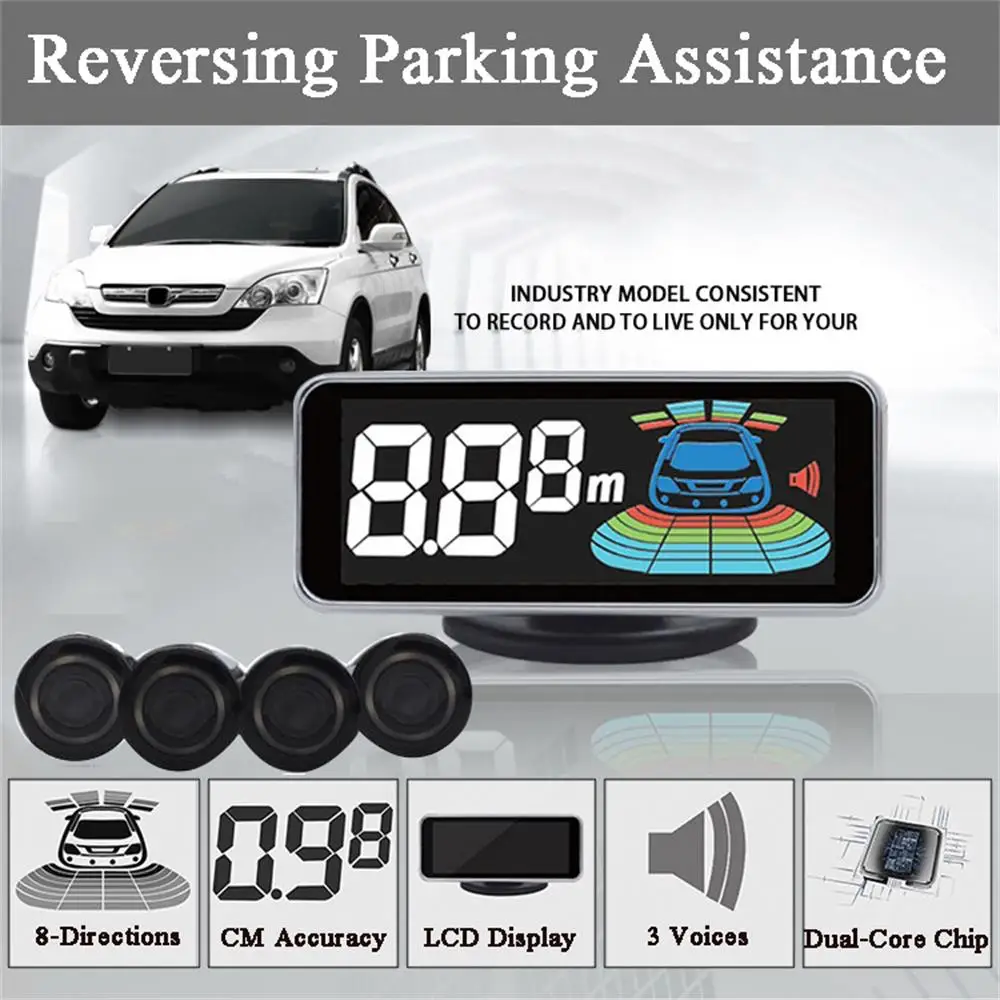 

OkeyTech Auto Parktronic LED Digital Parking 4 Sensor Reverse Backup Radar Detector Car Parking LED Assistance Alarm System